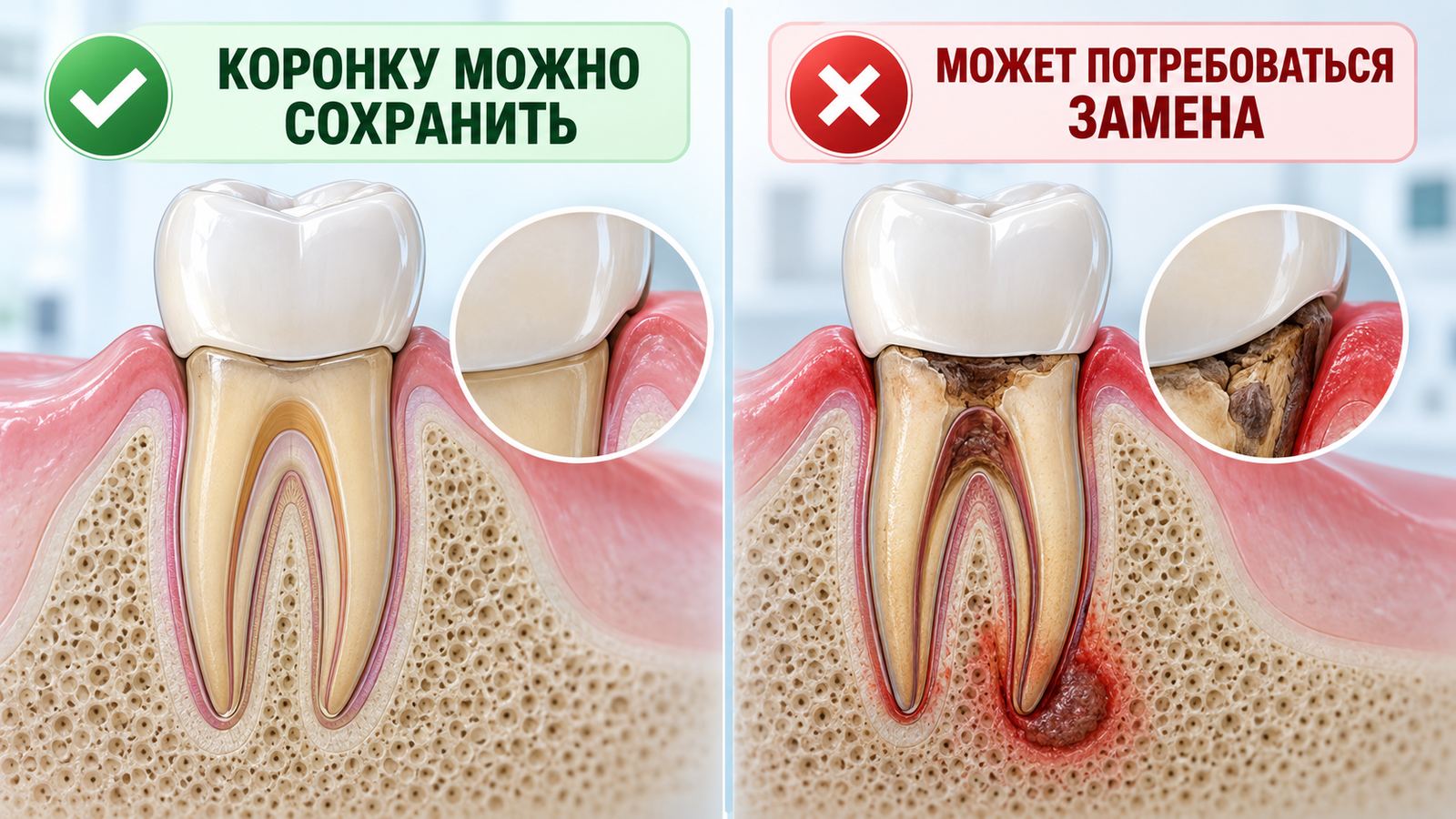 Болит десна под коронкой — что делать