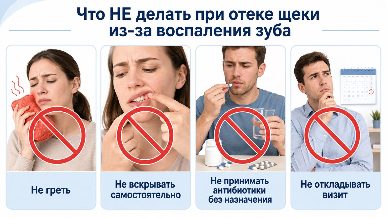 Опухла щека от зуба